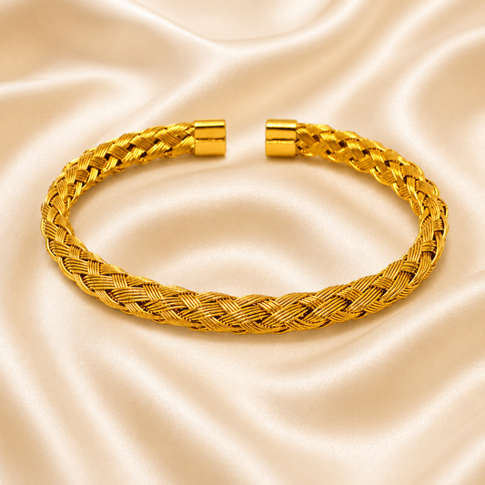 Golden Braided Cuff Bangle Bracelet