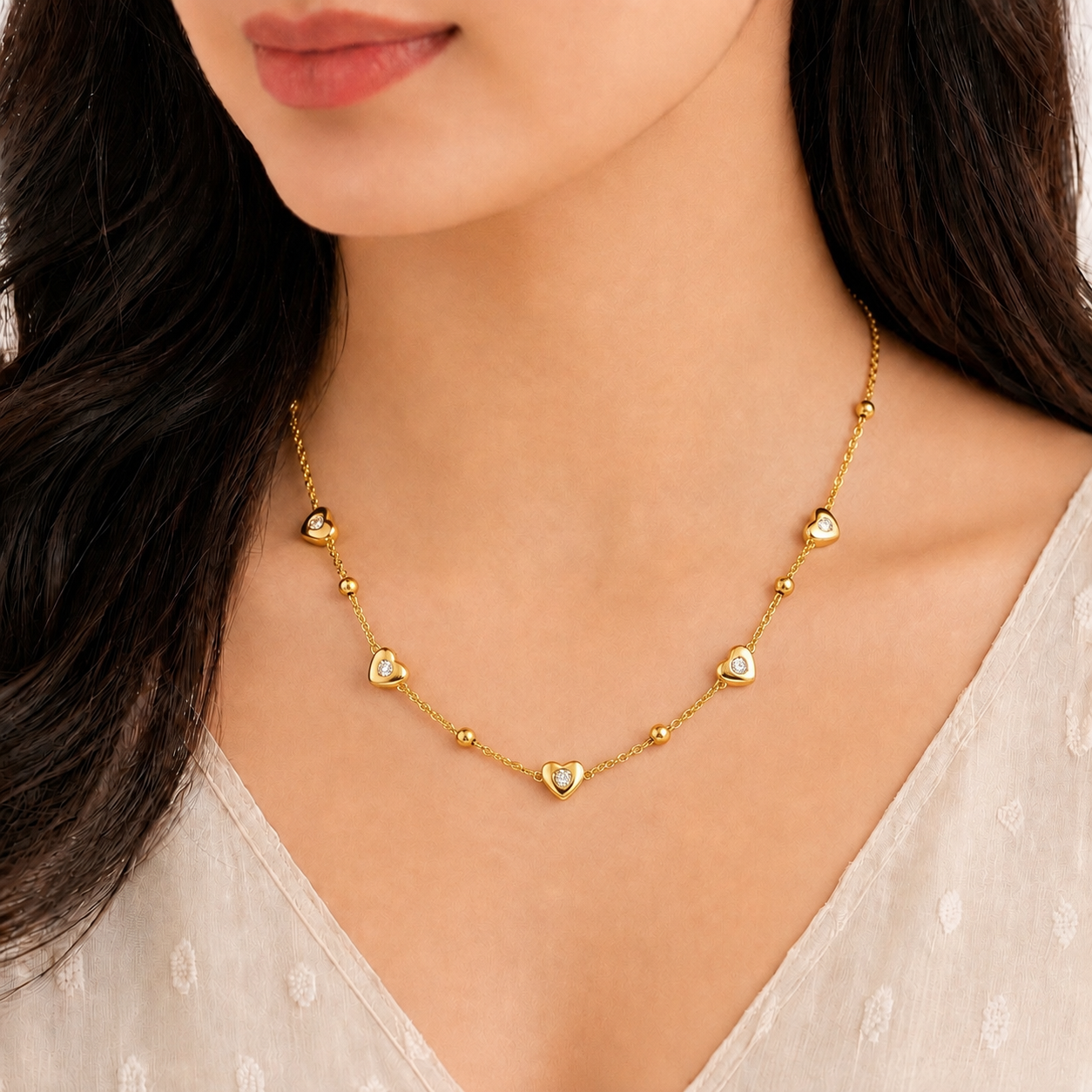 Heart & Halo Gold Necklace