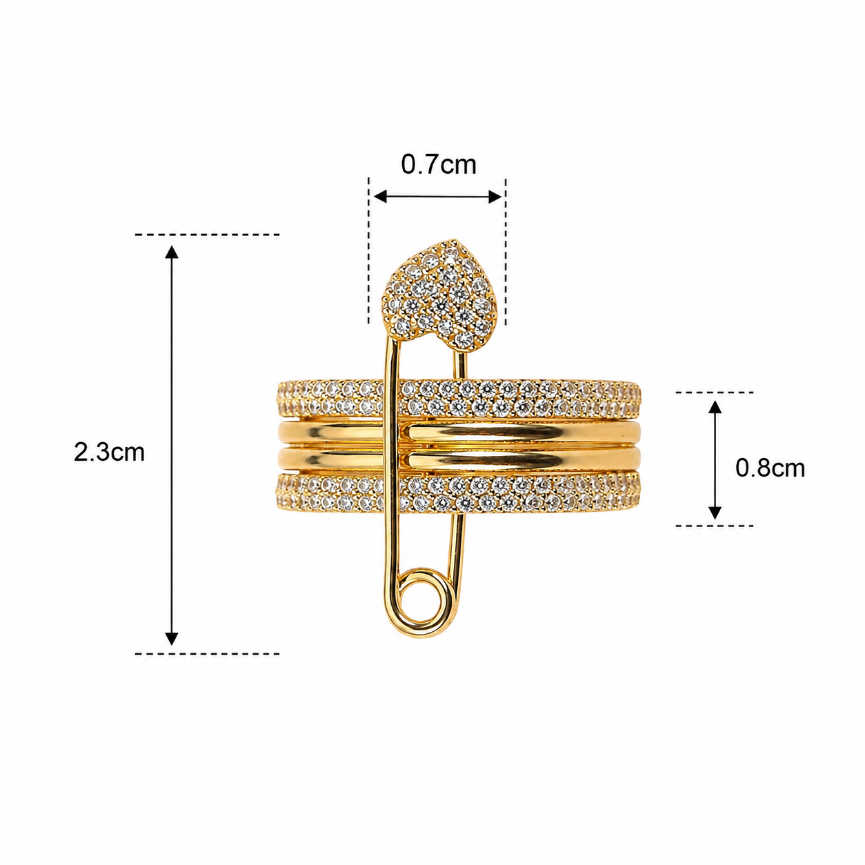 Golden Heart Safety Pin Ring