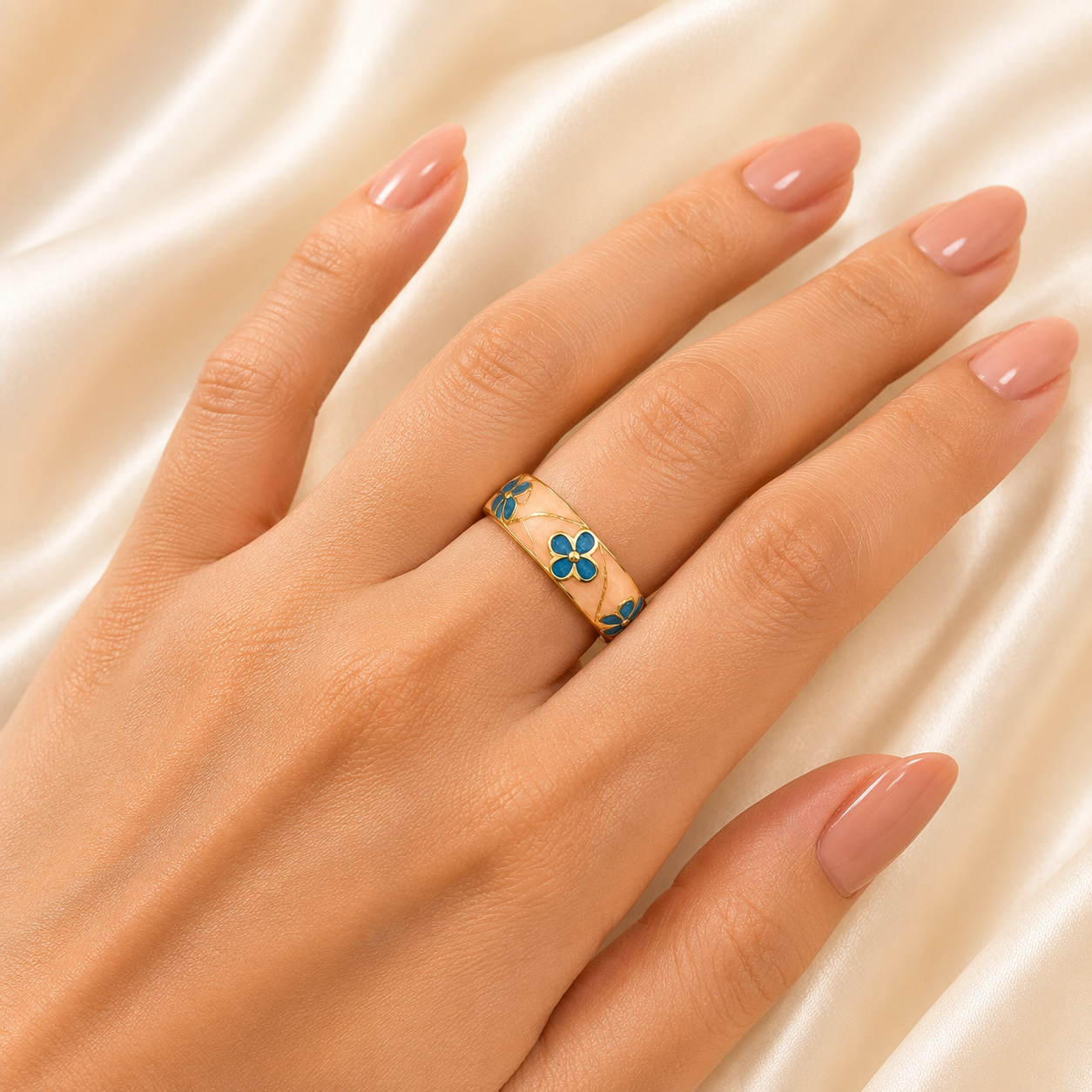 Coastal Bloom Floral Enamel Ring