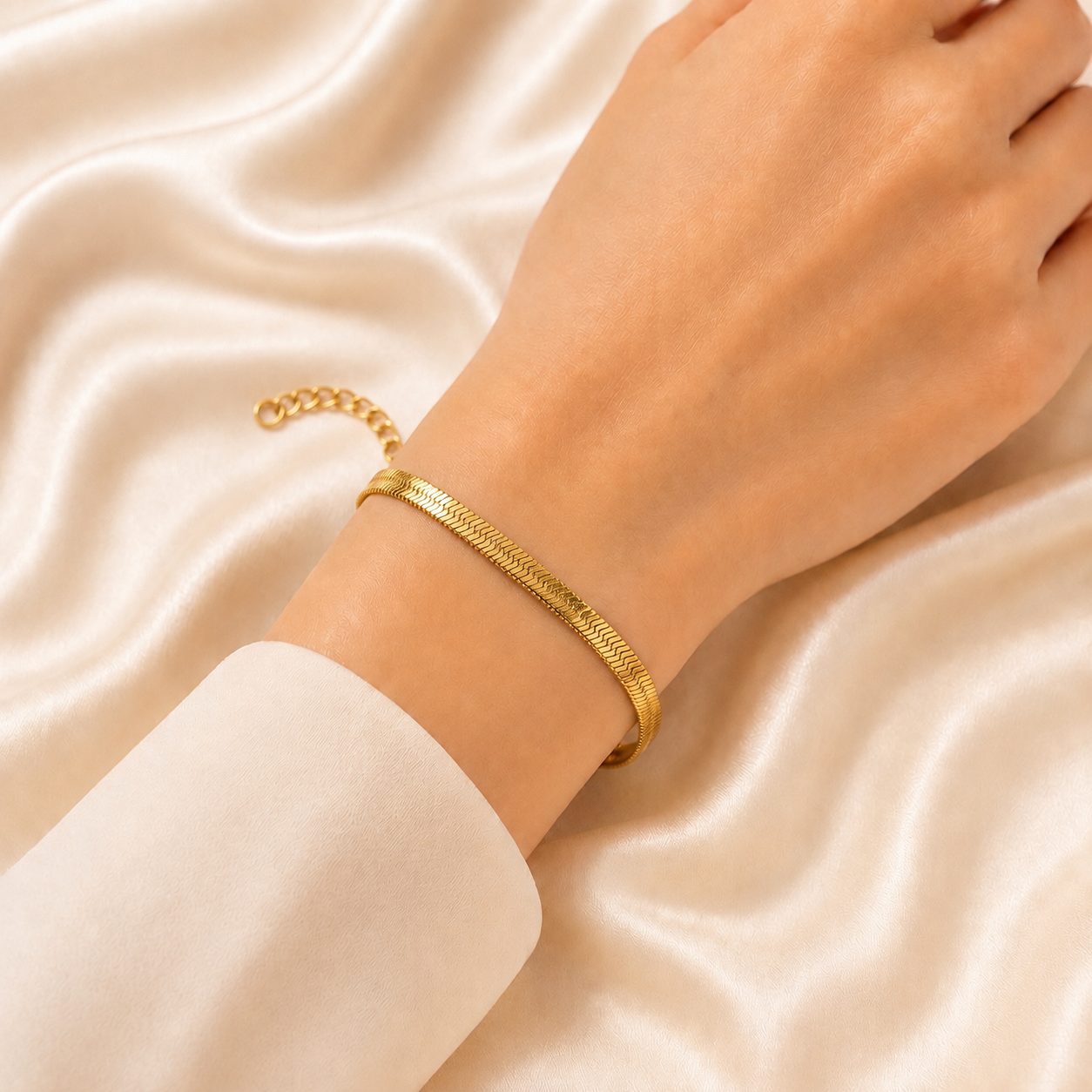 Golden Whisper Herringbone Bracelet
