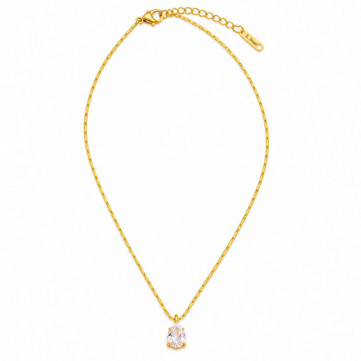 Teardrop Crystal Necklace with gold-plated stainless steel chain and sparkling teardrop pendant