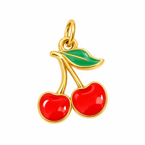 Cherry Love Enamel Gold Charm