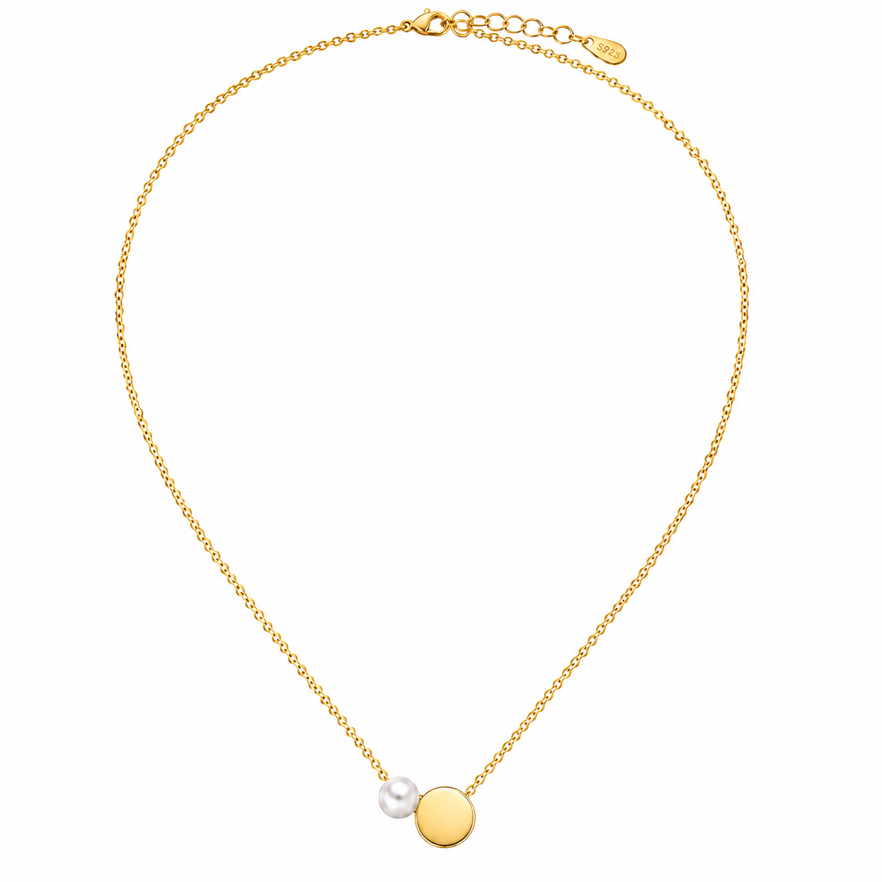 Dainty gold pearl pendant necklace with lightweight stainless steel chain, minimalist design and anti-tarnish finish