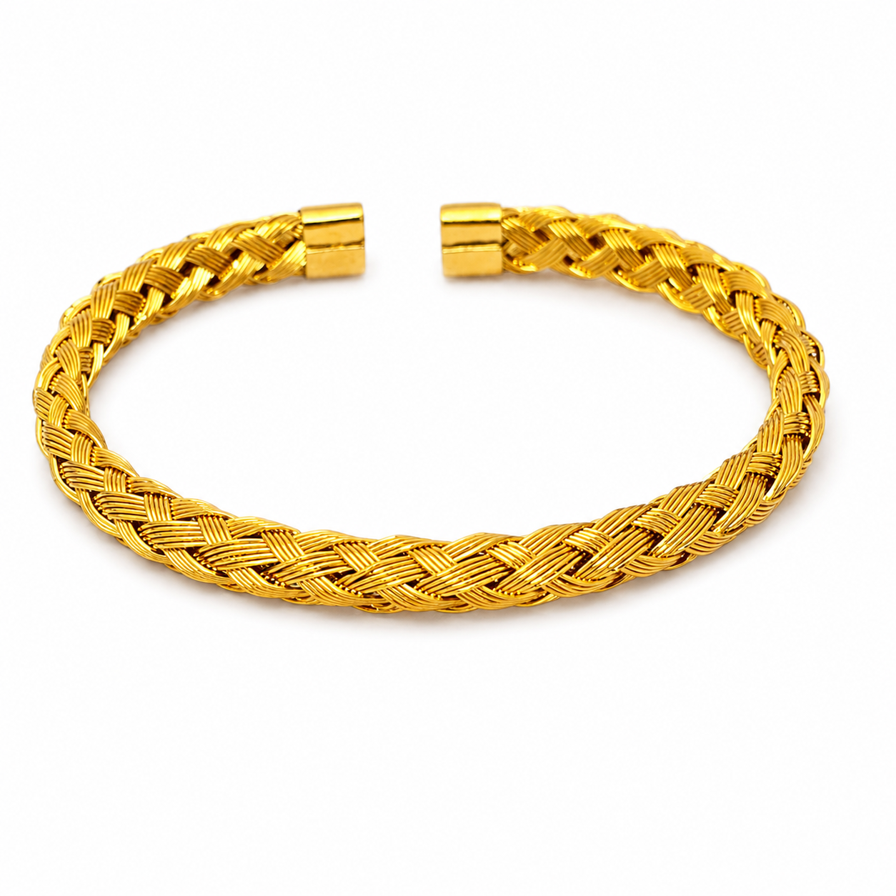 Golden Braid Cuff Bracelet in 18K PVD Gold Plated 316L Stainless Steel, Waterproof, Anti-Tarnish, Hypoallergenic Open Cuff Bracelet for Women