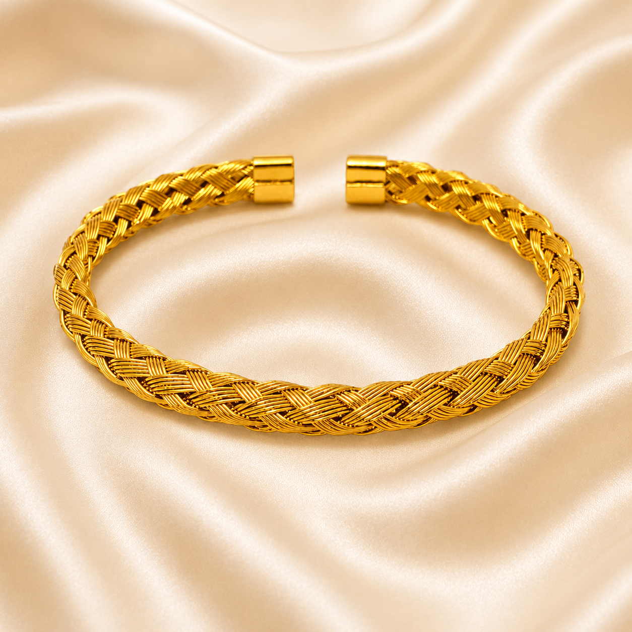 Golden Braided Cuff Bangle Bracelet