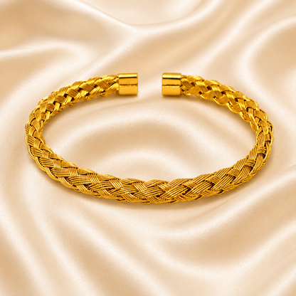 Golden Braided Cuff Bangle Bracelet