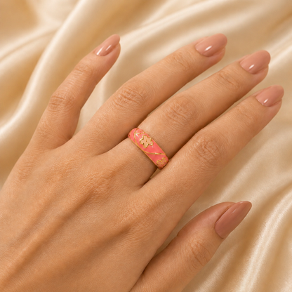 Pink Blossom Enamel Ring