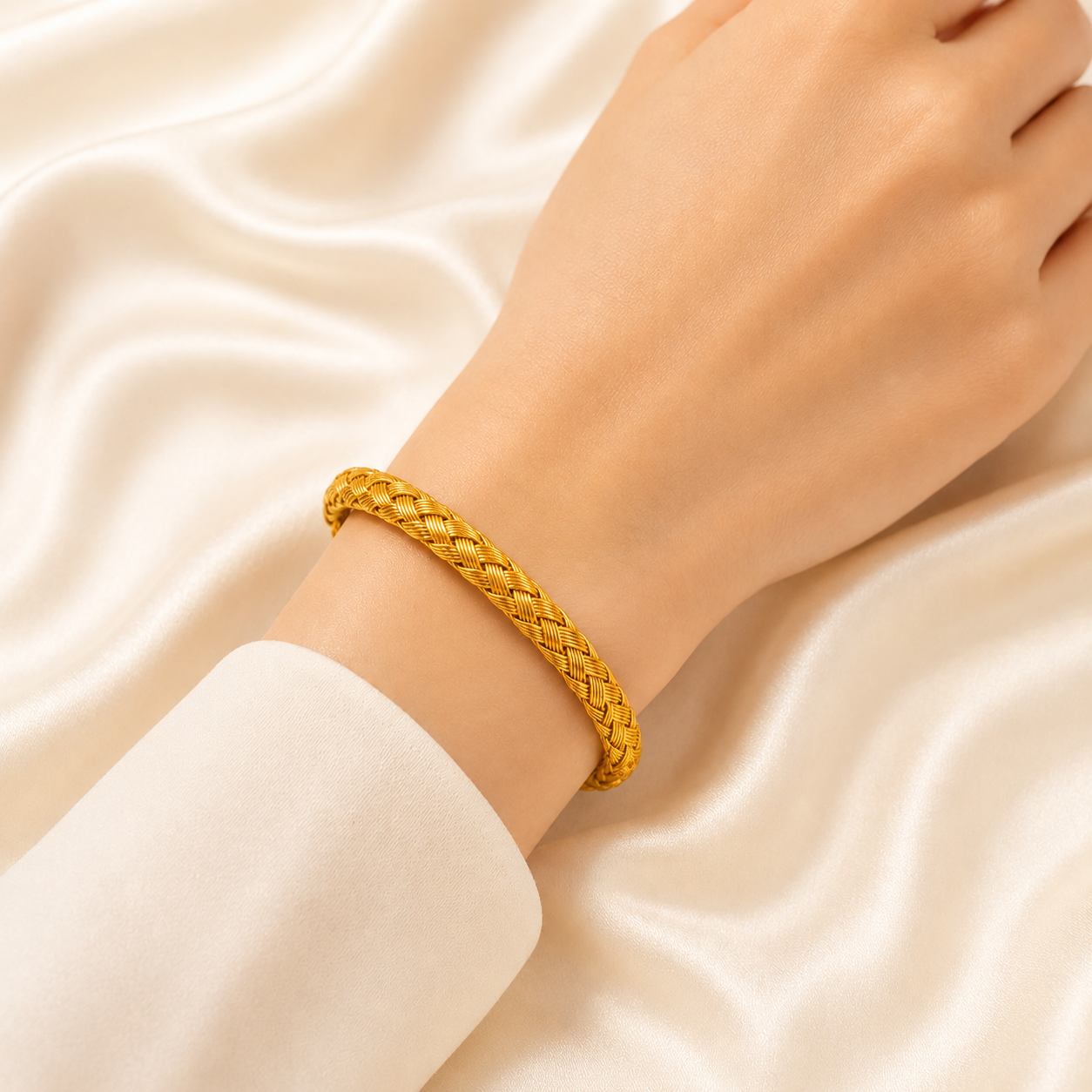 Golden Braided Cuff Bangle Bracelet