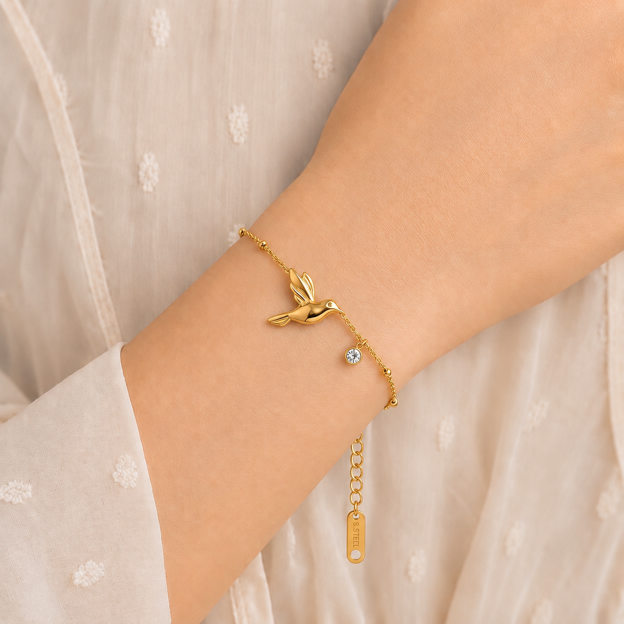 Golden Hummingbird Charm Bracelet