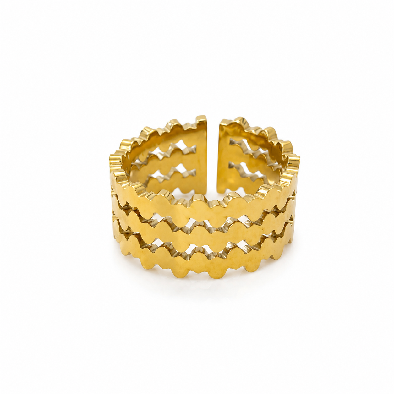 Honey Wave Ring in polished gold stainless steel, adjustable waterproof anti-tarnish stackable ring