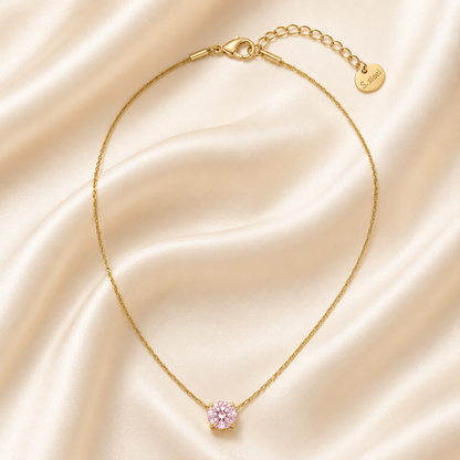 Dainty Pink Pendant Gold Necklace