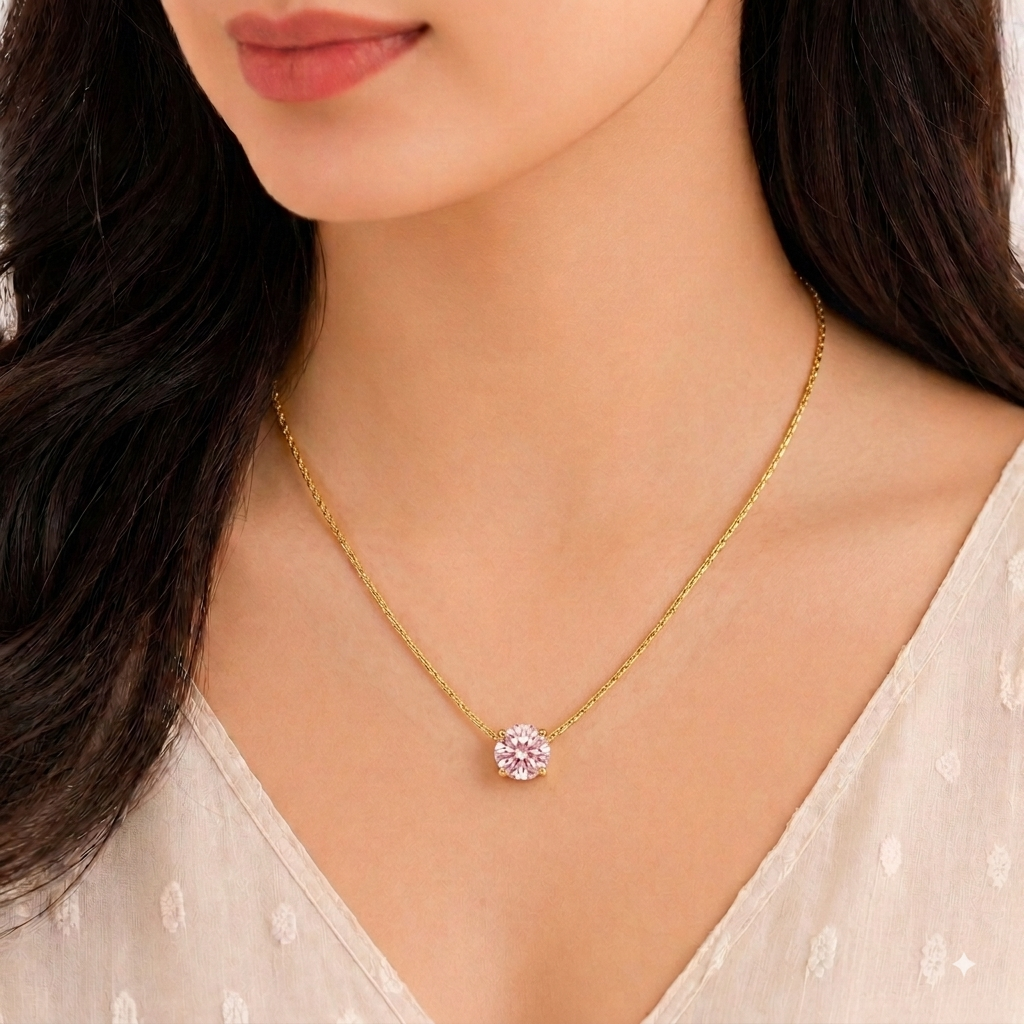 Dainty Pink Pendant Gold Necklace