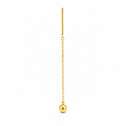 Luna Gold Ball Threader Earrings in 18K gold PVD stainless steel featuring a minimalist chain drop design, waterproof, anti-tarnish, and hypoallergenic.