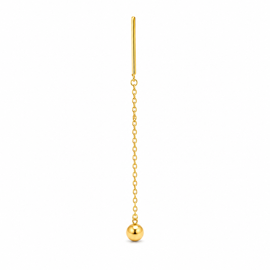 Luna Gold Ball Threader Earrings in 18K gold PVD stainless steel featuring a minimalist chain drop design, waterproof, anti-tarnish, and hypoallergenic.