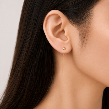 Gold Ball Threader Earrings