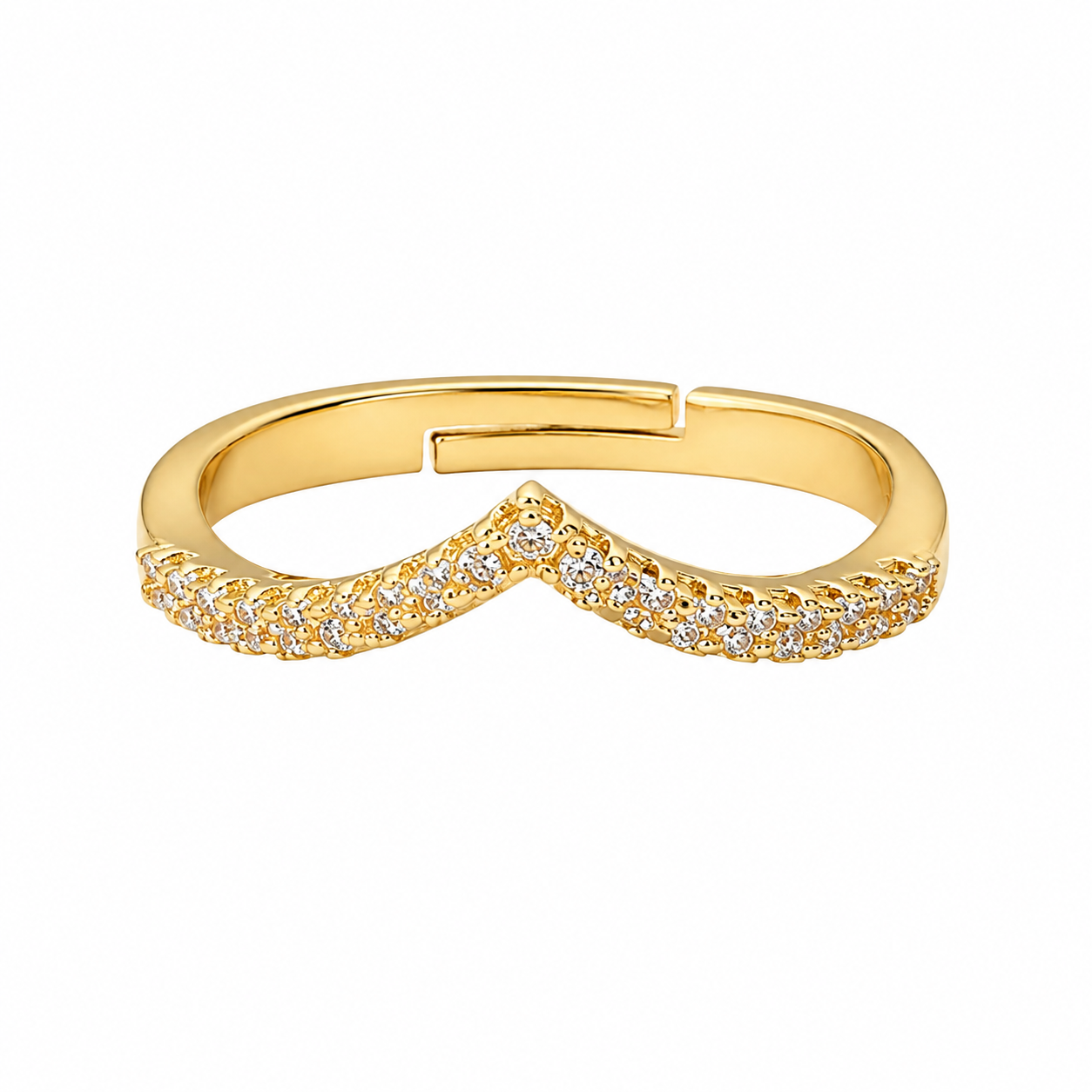 Infinity Chevron Crystal Ring gold V-shaped open ring with clear crystal stones
