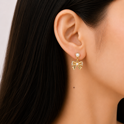 Bow Pearl Stud Earrings