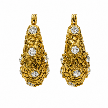 Luxury gold hoop earrings with mosaic crystal detailing, lightweight waterproof stainless steel jewelry for everyday wear.