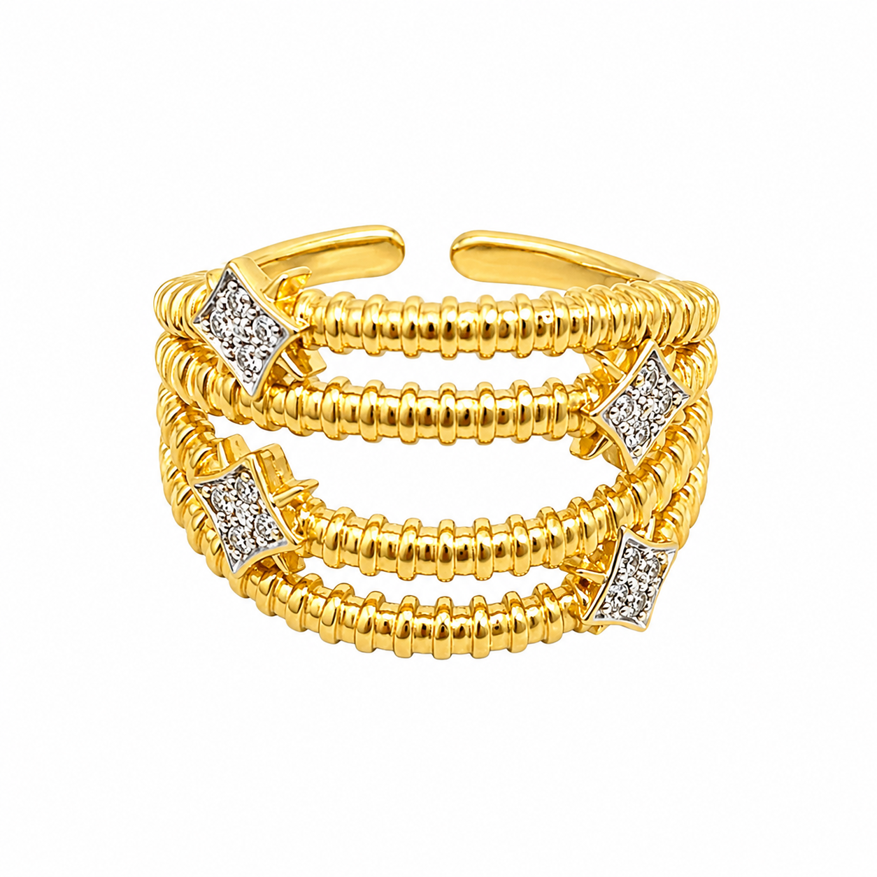 Crownweave Gold Ring with layered textured design, gold-tone finish and silver-tone diamond accents