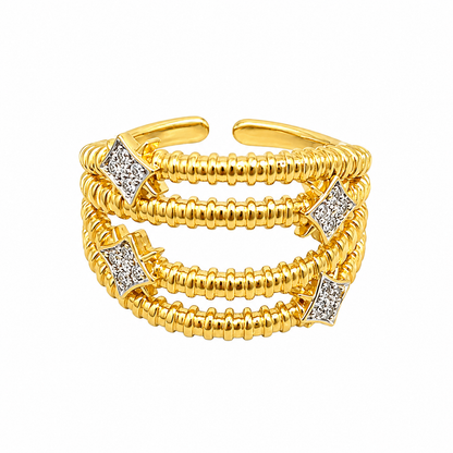 Crownweave Gold Ring with layered textured design, gold-tone finish and silver-tone diamond accents