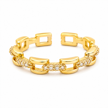 Interlace Gold Ring with crystal accents, adjustable waterproof anti-tarnish stainless steel statement ring