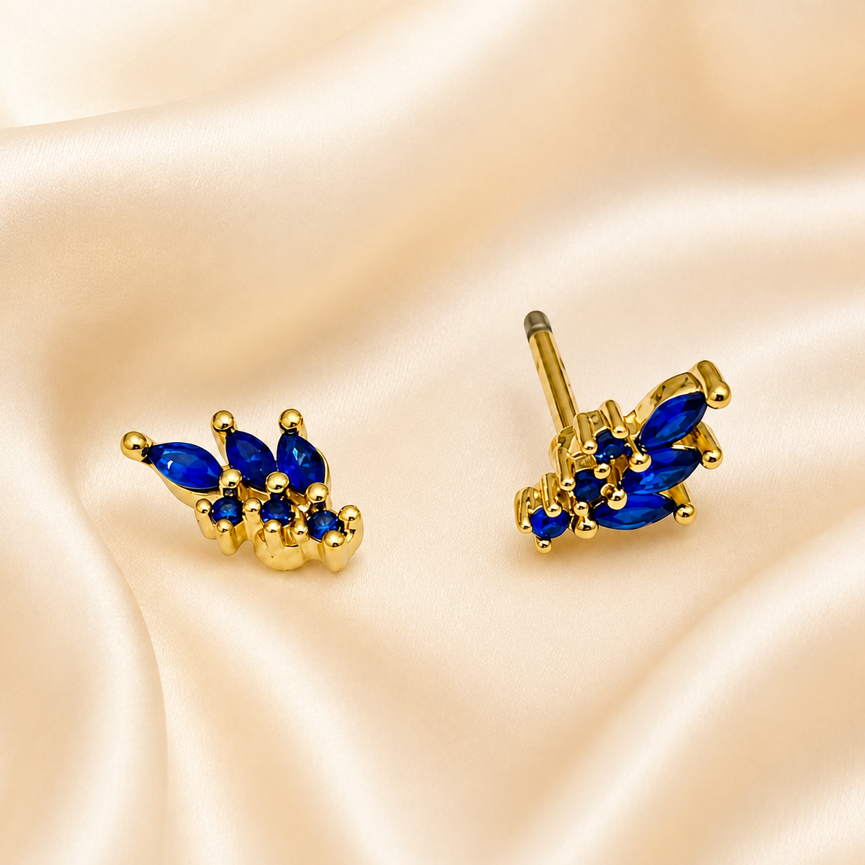 Blue Sapphire Floral Stud Earrings