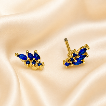 Blue Sapphire Floral Stud Earrings