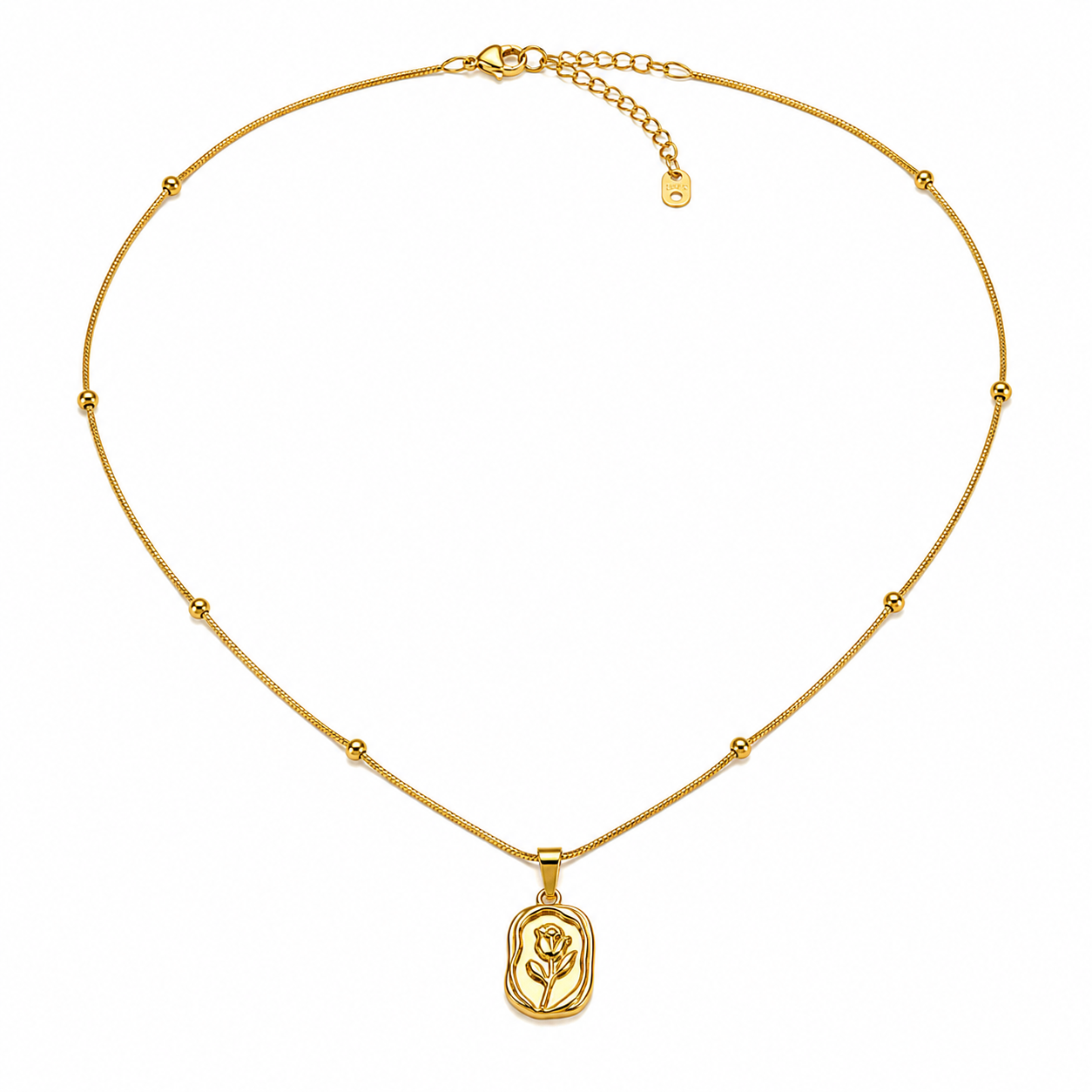 Vintage Rose Pendant Necklace in polished gold finish with floral rose pendant and delicate chain for women, ideal for kurtas, sarees, dresses, and everyday wear.