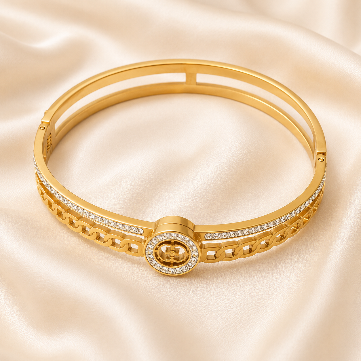 Crystal Chain Gold Cuff Bangle Bracelet