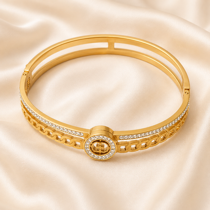 Crystal Chain Gold Cuff Bangle Bracelet