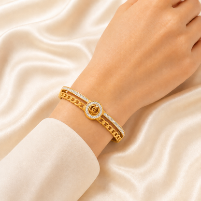Crystal Chain Gold Cuff Bangle Bracelet