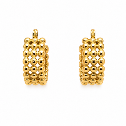 Golden Beaded Mosaic Hoop Earrings – waterproof anti-tarnish lightweight hypoallergenic stainless steel gold earrings