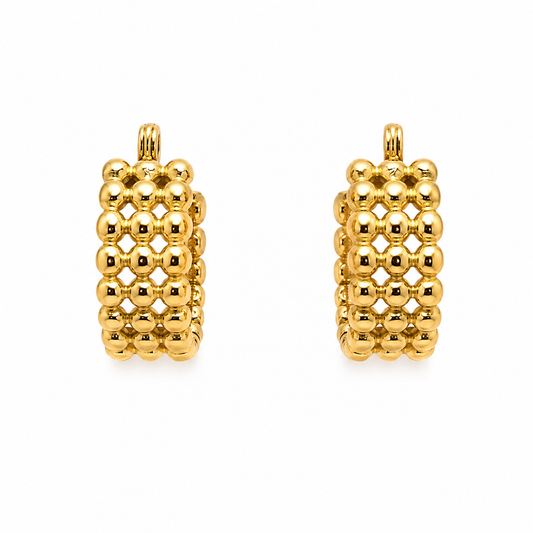 Golden Beaded Mosaic Hoop Earrings – waterproof anti-tarnish lightweight hypoallergenic stainless steel gold earrings