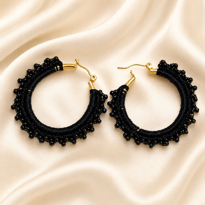 Black Hand-Crocheted Hoops