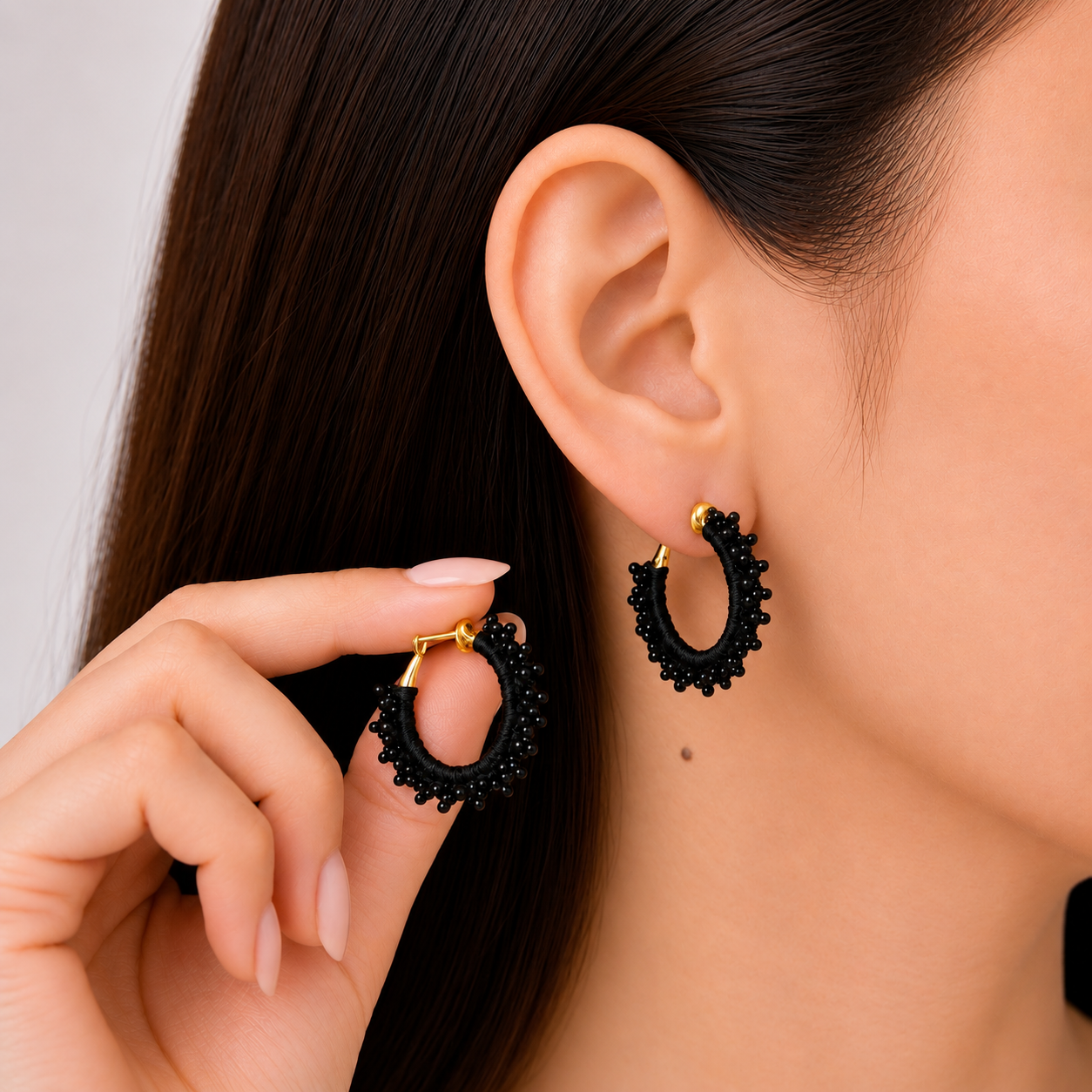 Black Hand-Crocheted Hoops