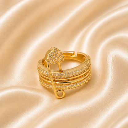 Golden Heart Safety Pin Ring