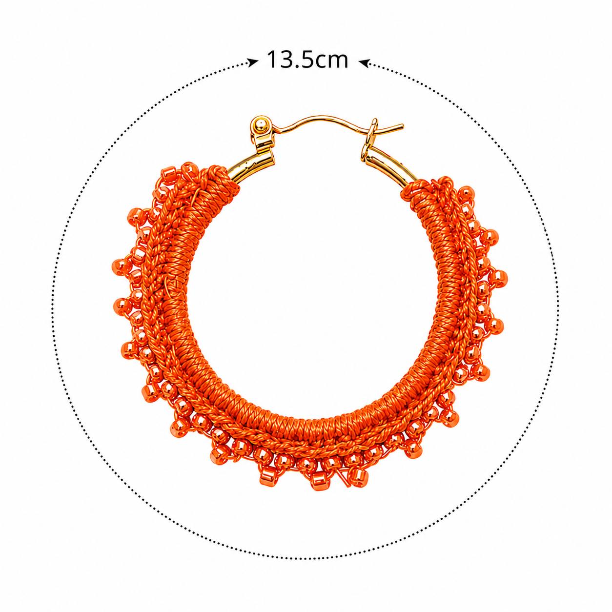 Coral Hand-Crocheted Beaded Hoop Earrings