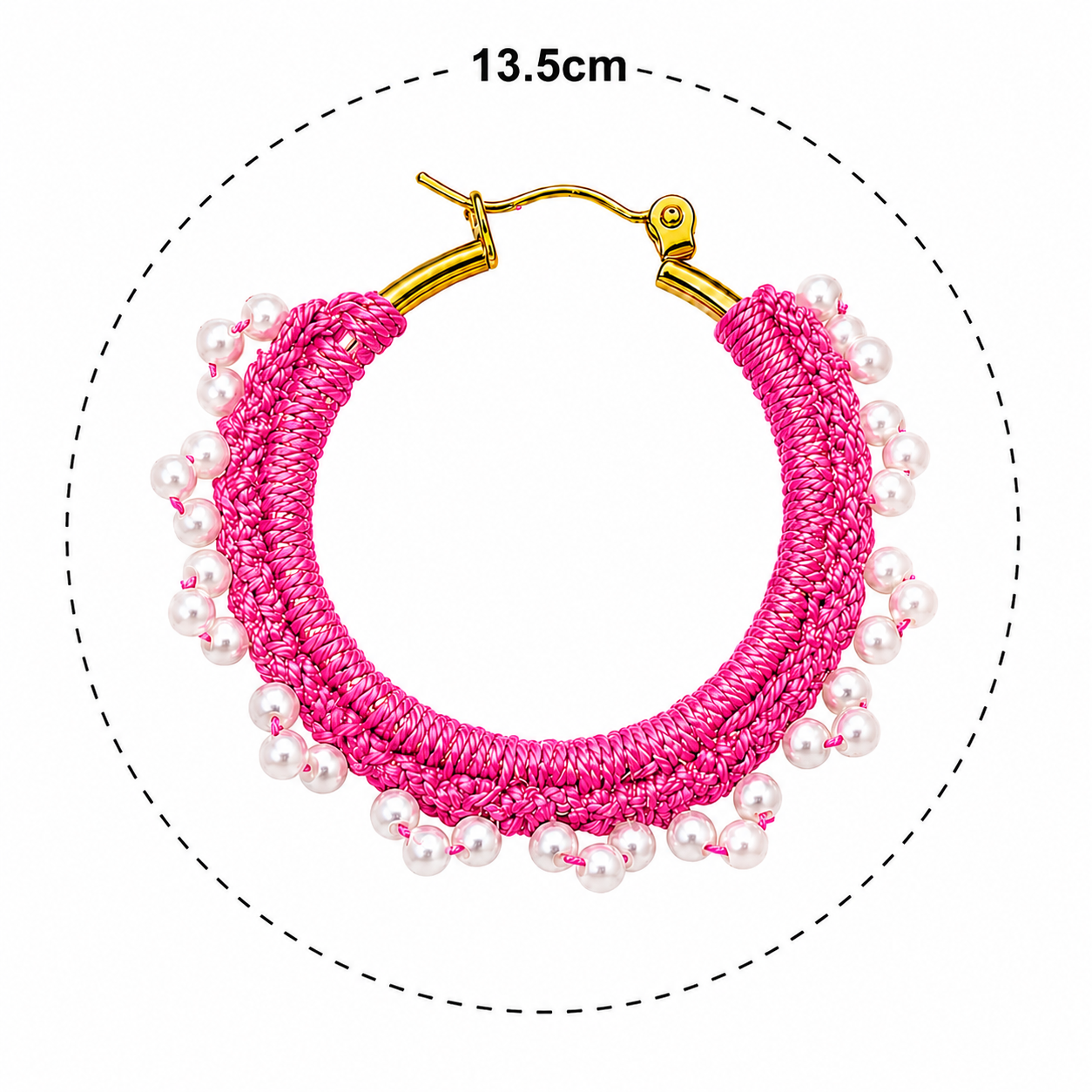 Bright Rose-Crocheted Beaded Hoop Earrings