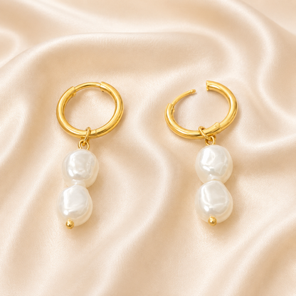 Golden Pearl Drop Huggie Earrings