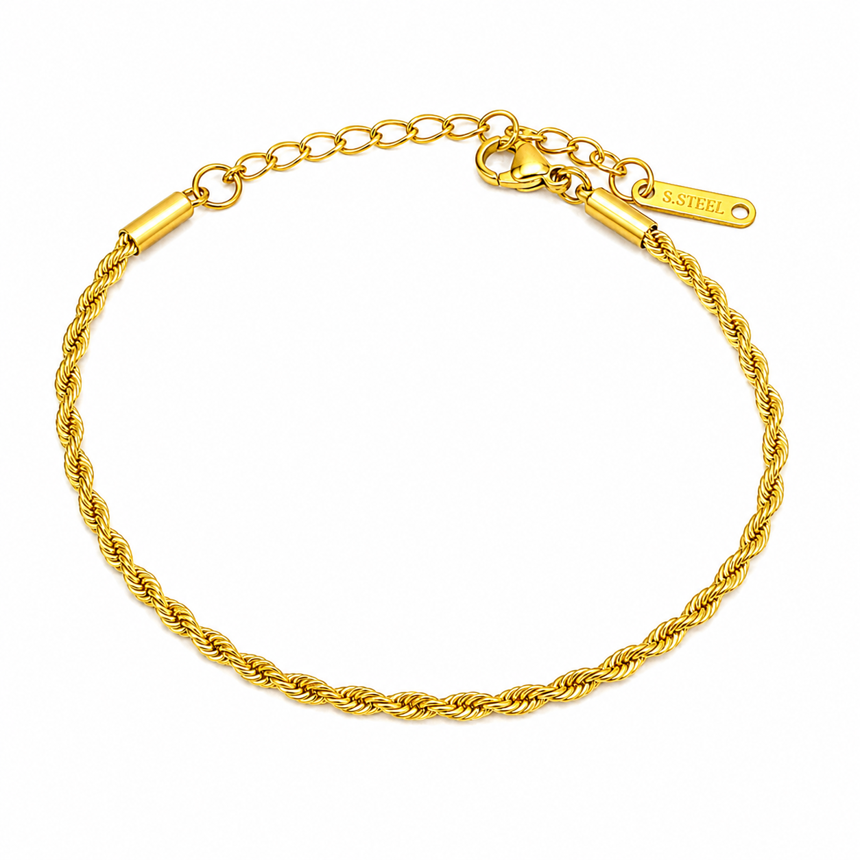 Golden Rope Twist Chain Bracelet in 18K PVD gold with textured twisted rope chain design for women