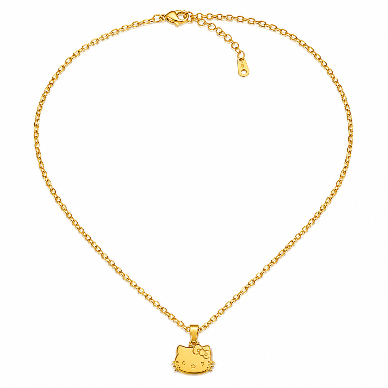 Dainty Kitty Necklace in gold stainless steel with a cute cat face pendant, waterproof, anti-tarnish, lightweight, hypoallergenic, adjustable chain for women.