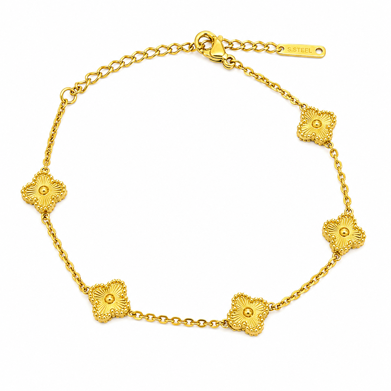 Golden Fleur gold floral link bracelet for women, waterproof anti-tarnish stainless steel jewelry