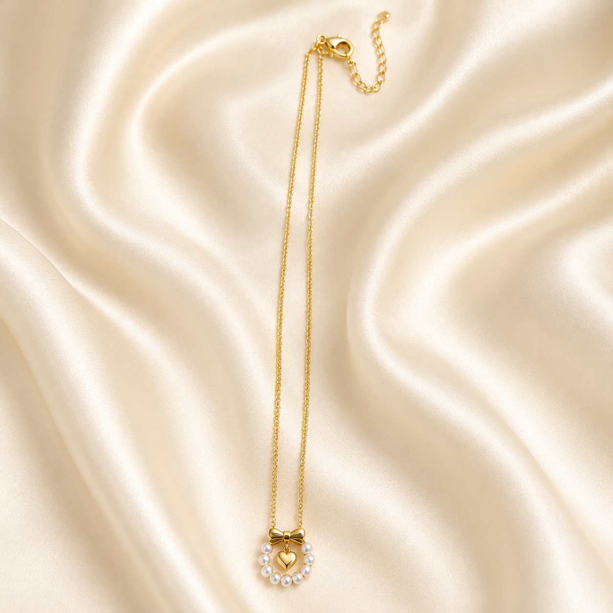 Pearl Bow Heart Necklace