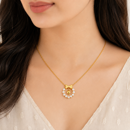 Pearl Bow Heart Necklace