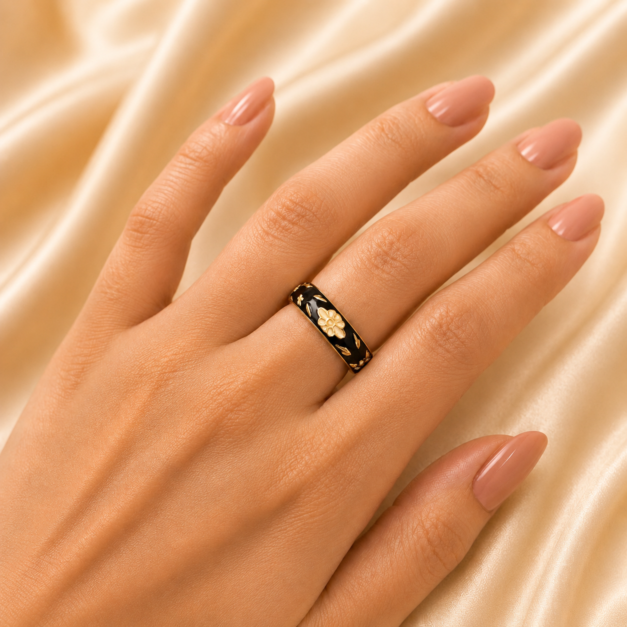 Midnight Blossom Enamel Ring