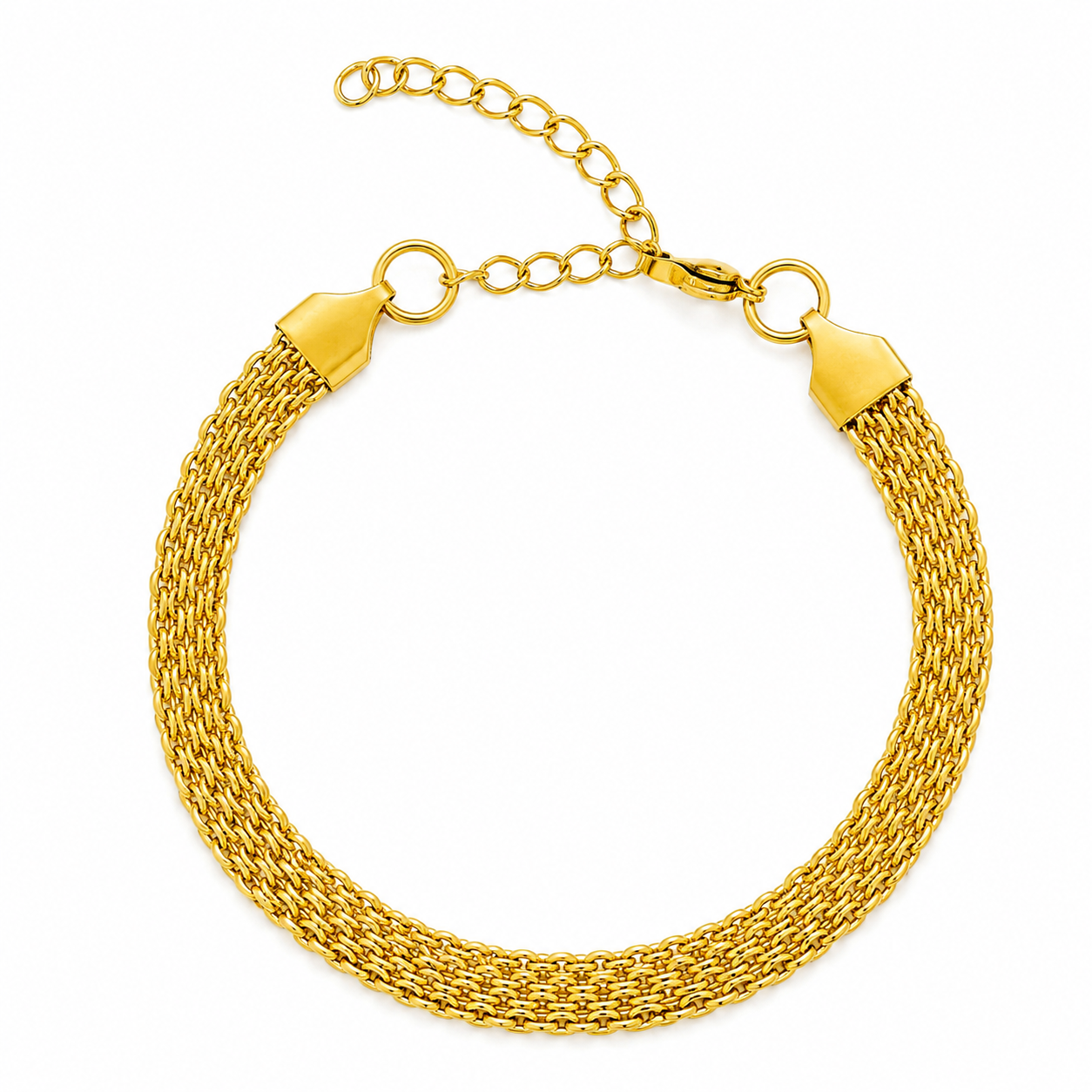 Golden Mesh Chain Bracelet in gold, woven mesh chain design, adjustable lobster clasp bracelet for women