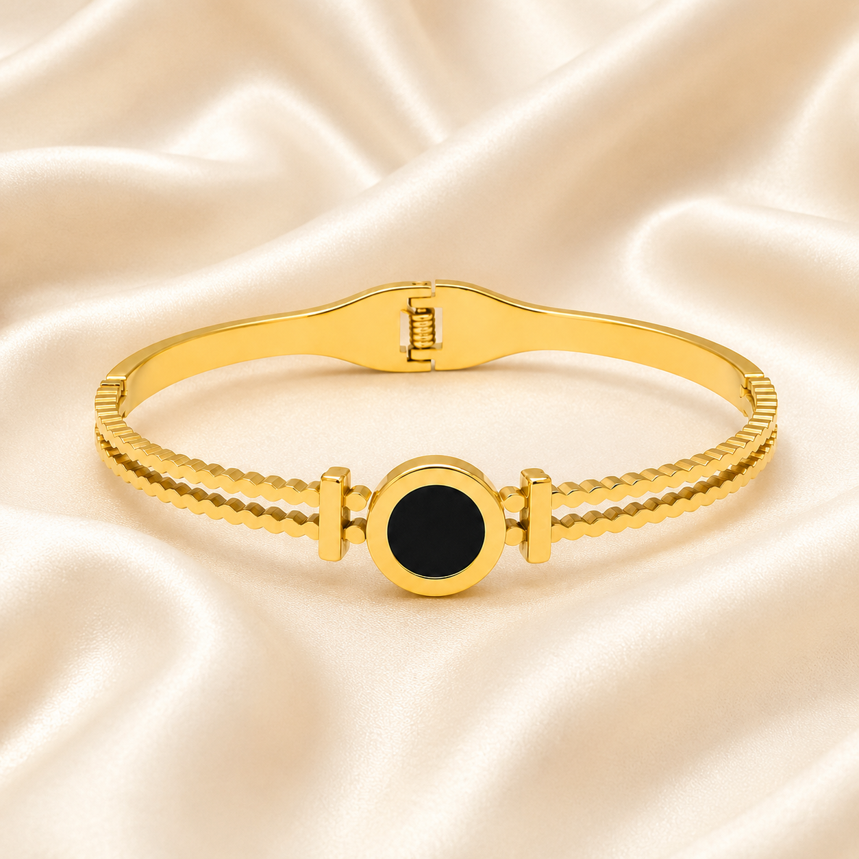 Black Onyx Gold Cuff Bangle Bracelet