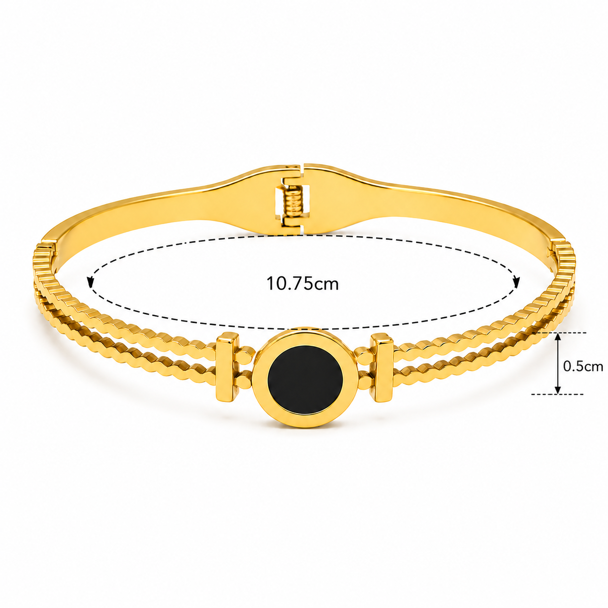 Black Onyx Gold Cuff Bangle Bracelet