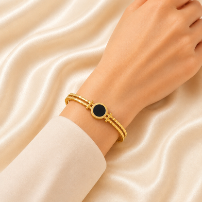Black Onyx Gold Cuff Bangle Bracelet